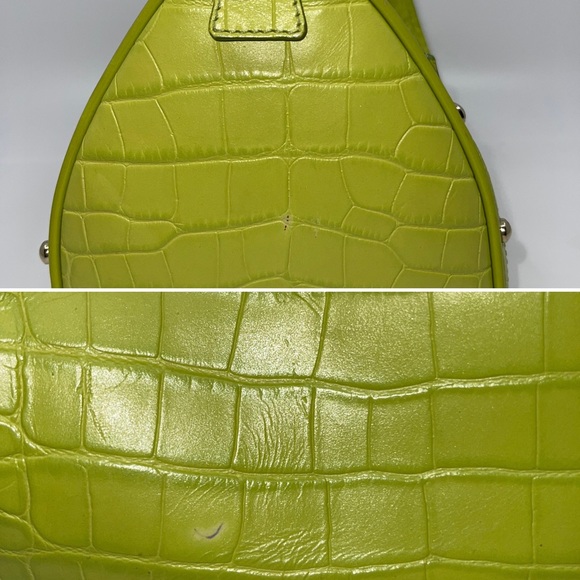 RARE👜VERSACE👜AUTHENTICATED Medusa Lime green croc embossed satchel - Picture 10 of 15